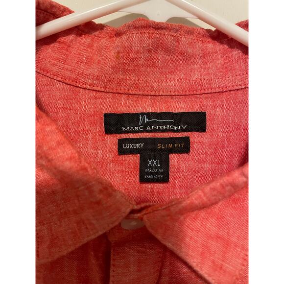 Marc Anthony Red Linen Short Sleeve Button Down Shirt Collared Solid Cotton XXL - Picture 6 of 8